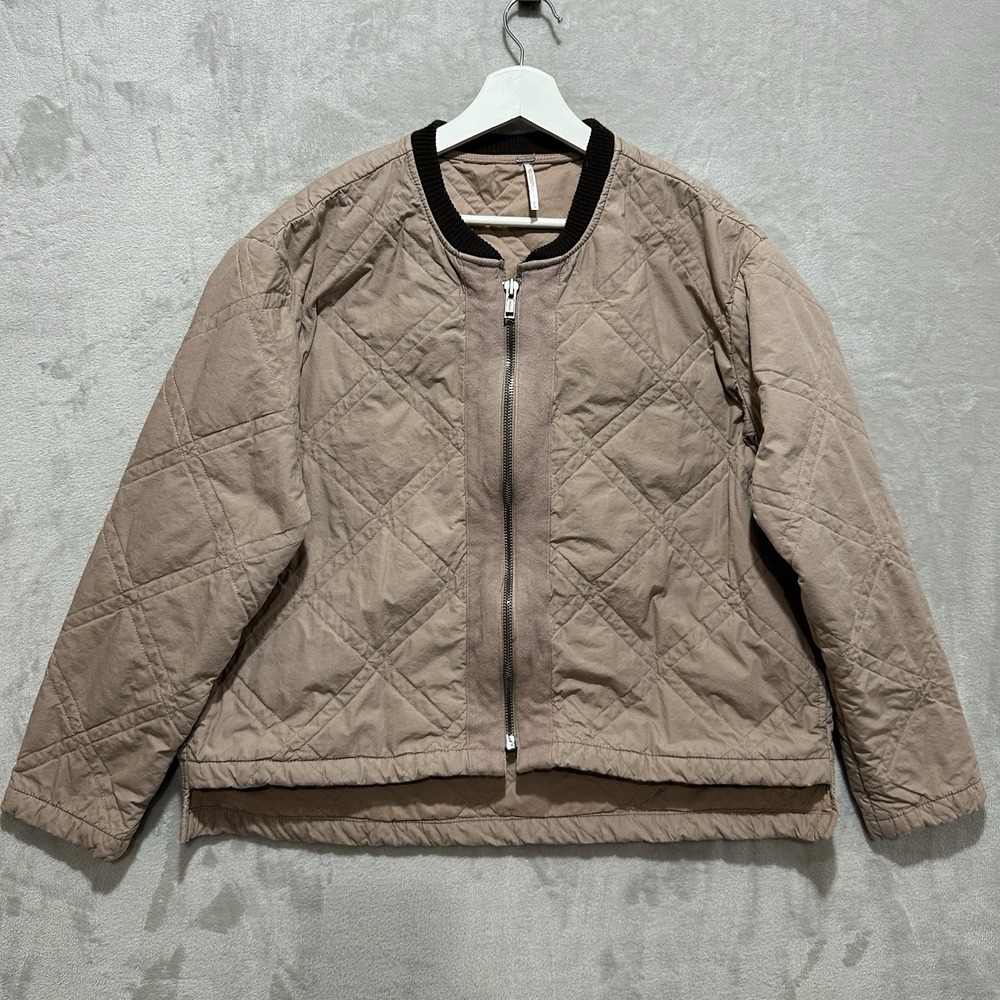 Free People Quilted Linear Bomber Jacket Blush Women's M Long Sleeve Ribbed Cuff